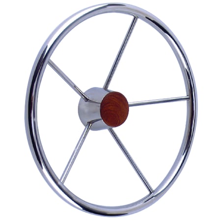 Seachoice 5 Spoke 15" Stainless Steel Destroyer Wheel With Genuine Teak Cap 28551